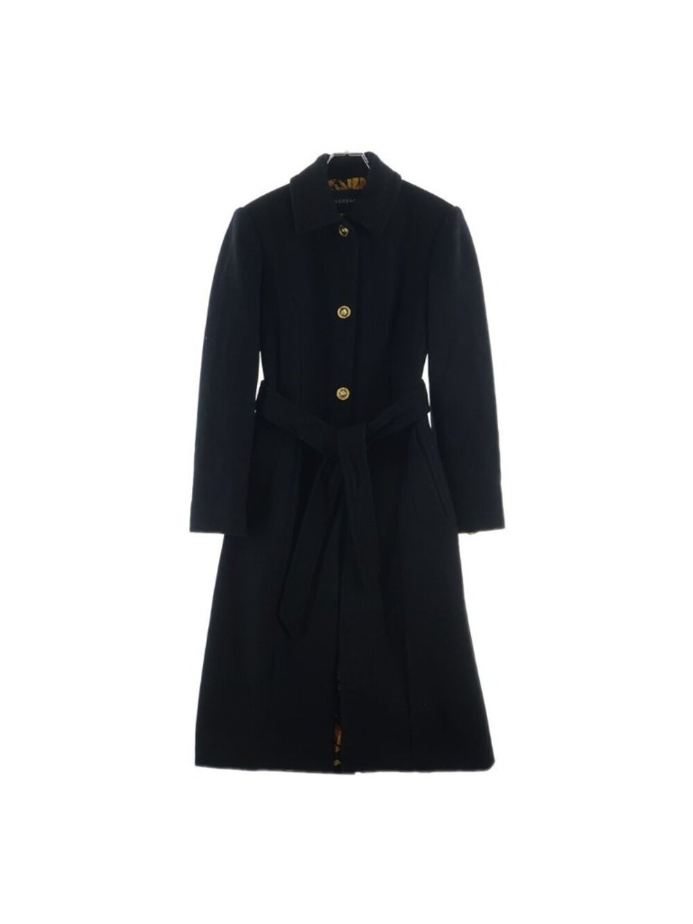 Versace Wool Coat Trench Gold Button Black